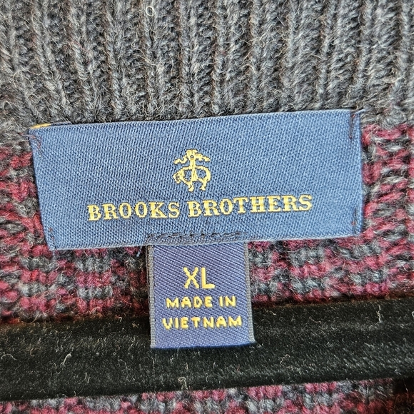Brooks Brothers Mens Plum & Dark Gray Wool Blend Pull Over Sweater Sz XL Winter - Picture 8 of 8